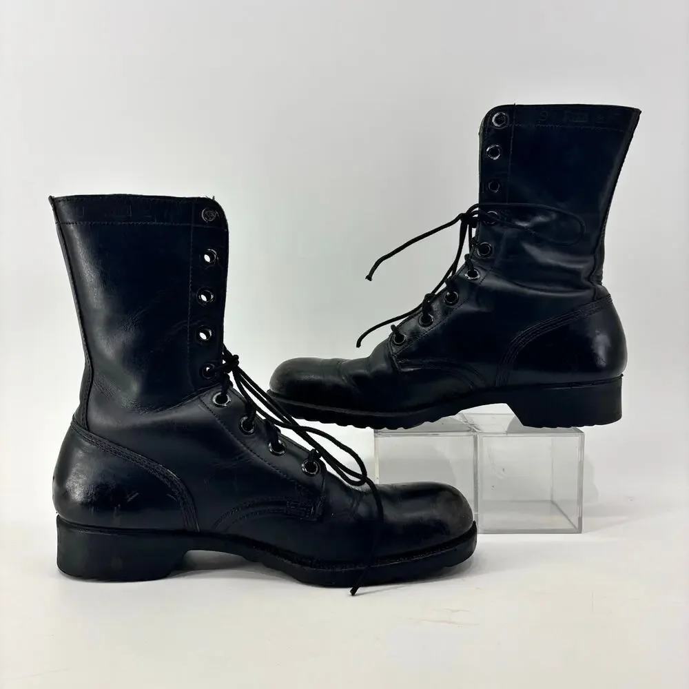 Vintage 1972 Genesco Mens Size 9 Black Tactical Leather Lace-Up Combat Military